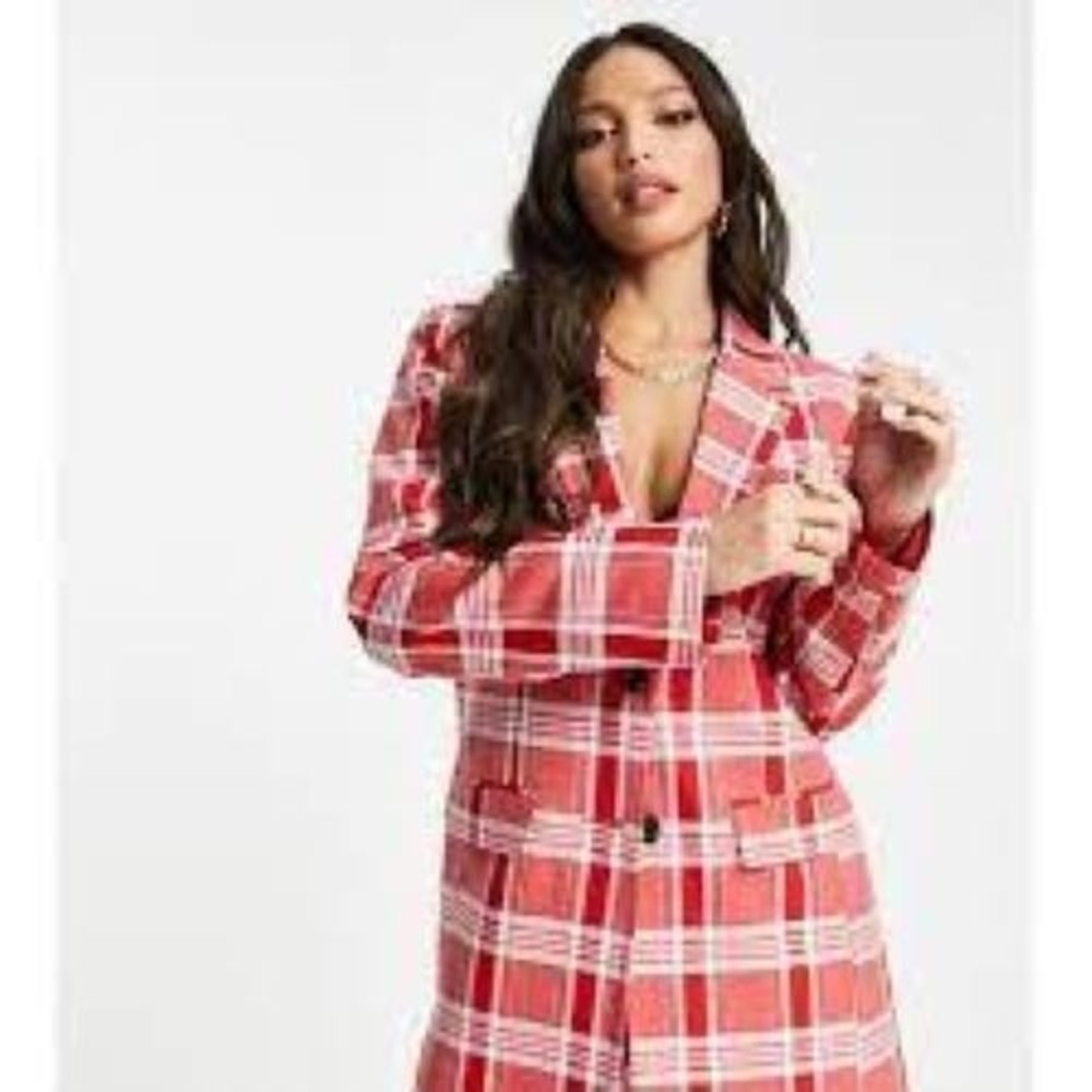 ASOS Red Tartan Plaid Women Blazer Preppy Old Money Career Party‎ Minimalist 2